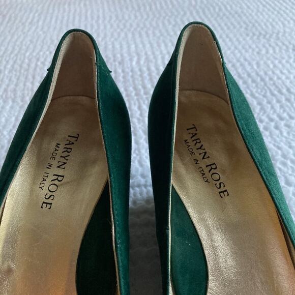 Taryn Rose Wedge Heel Kelly Green Suede Gold 6.5 Christmas Holiday Party Glam - Picture 6 of 12